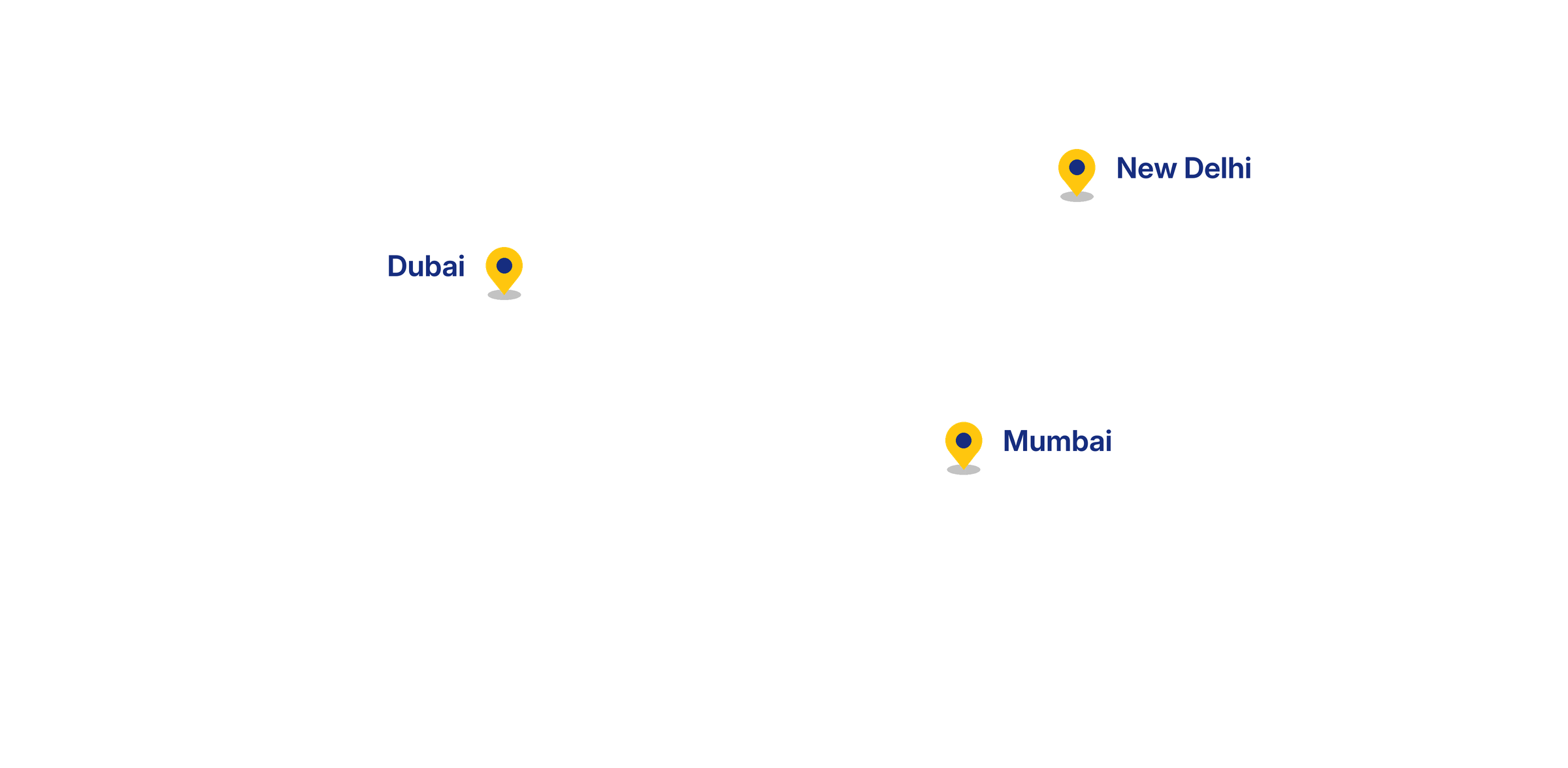 Map of TMT Logistics offices in New Delhi, Mumbai and Dubai